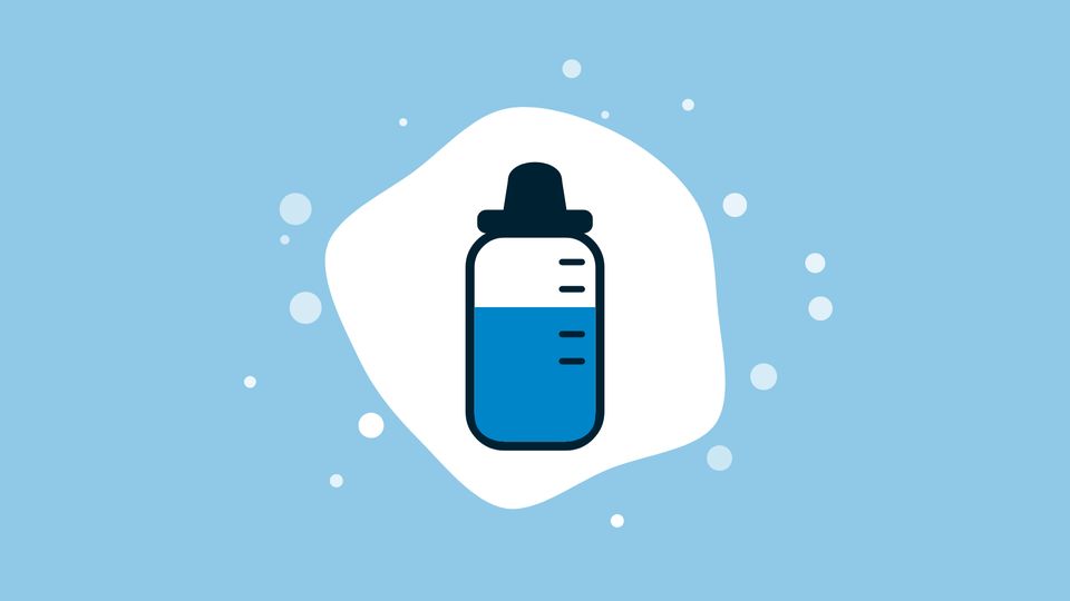 Illustration of a baby bottle with a milk drop